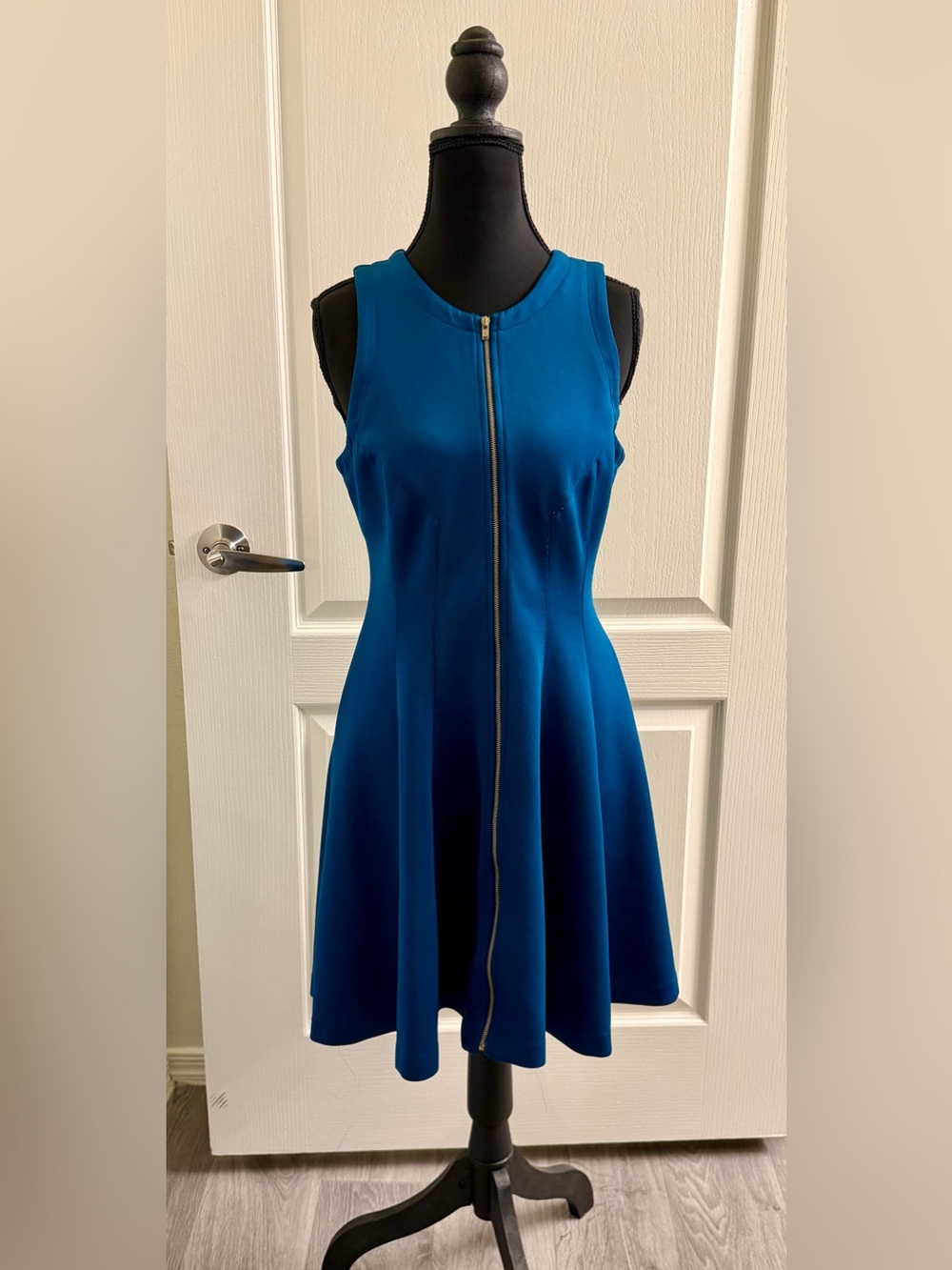 Bar III Teal Sleeveless Zip-Front Fit & Flare Dress